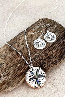 Silvertone & Abalone Starfish Pendant Necklace & Earring Set