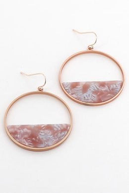 Pink Marble & Matte Rose Goldstone Half Moon Hoop Earrings