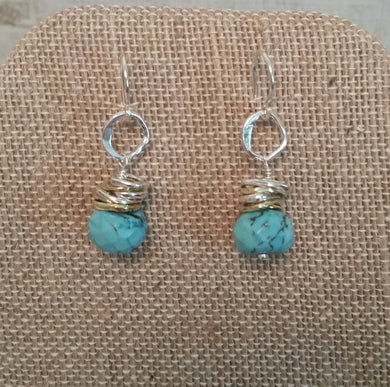 Two-Tone Sterling Silver French Wire Turquoise Drop Earrings