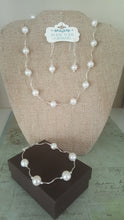 Extension Wave Design Necklace ,Bracelet and Earrings Set with Cultured Freshwater Pearls