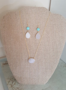 Turquoise and Druzy Necklace and Earring set