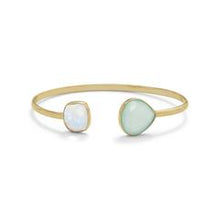 14 Karat Gold Plated Rainbow Moonstone and Green Chalcedony Necklace and Bangle set