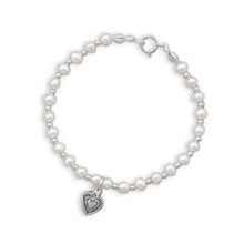 Cultured Freshwater Pearl/Silver Bead Necklace with Oxidized Heart