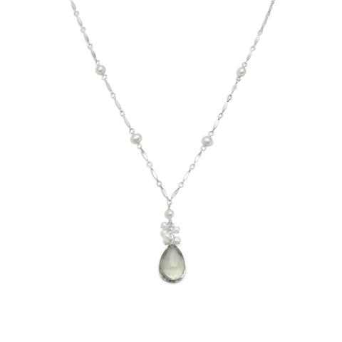 Prasiolite and Cultured Freshwater Pearl Necklace