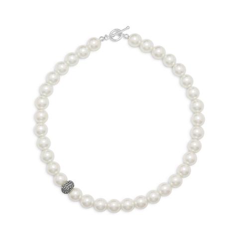 White Glass Pearl and Crystal Necklace