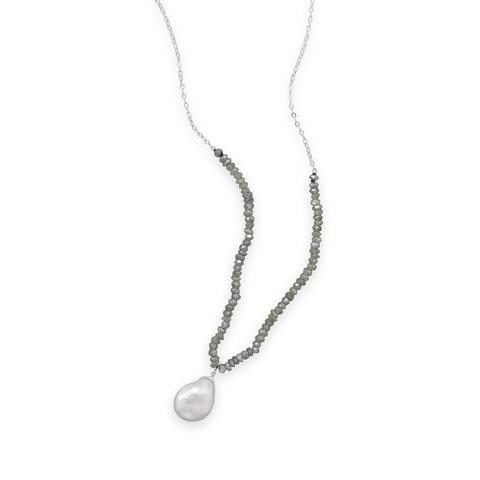 Labradorite and Baroque Pearl Drop Necklace