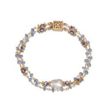 14 Karat Gold Plated Double Strand Tanzanite and Citrine Bracelet and earring set