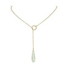 14 Karat Gold Plated Lariat Necklace w/ Chalcedony Drop and Earrings set