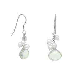 Prasiolite and Cultured Freshwater Pearl French Wire Earrings