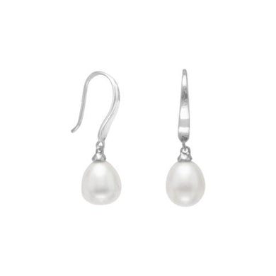 Rhodium Plated Cultured Freshwater Pearl French Wire Earrings