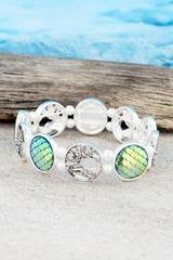 Silvertone and Green Mermaid Scales Stretch Bracelet