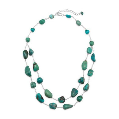 Double Strand Reconstituted Turquoise Nugget Necklace