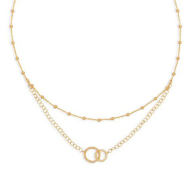 14 Karat Gold Plated Multistrand Beaded Necklace with Circle Link