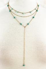 Mint Faceted Bead and Worn Goldtone Layered Drop Necklace
