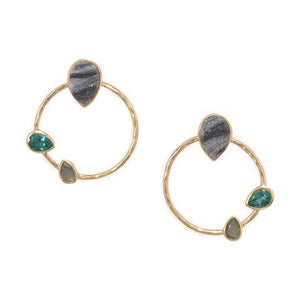14 Karat Gold Plated Brass Multi Stone Fashion Earrings
