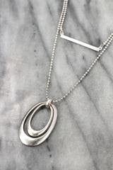Layered Silvertone Necklace with Ring and Bar Pendants