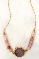 Worn Goldtone and Beaded Geode Necklace