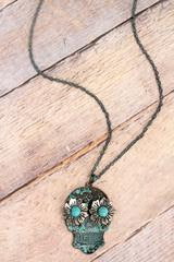 Pantina and Turquoise Bead Sugar Skull Necklace