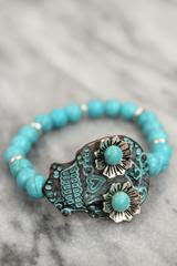 Patina and Turquoise Bead Sugar Skull Stretch Bracelet