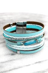 Layered Faux Leather and Crystal Magnetic Braclet