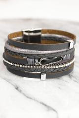 Layered Faux Leather and Crystal Magnetic Braclet