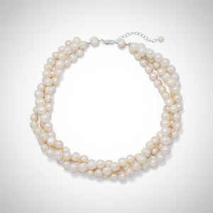 Triple Strand White Cultured Freshwater Pearl Necklace