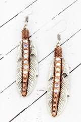 Burnished Two-Tone & Iridescent Crystal Feather Earrings