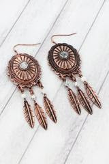 Burnished Coppertone and Howlite Concho Dream Catcher Earrings